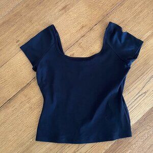 Cap Sleeve Crop Top - M - Black